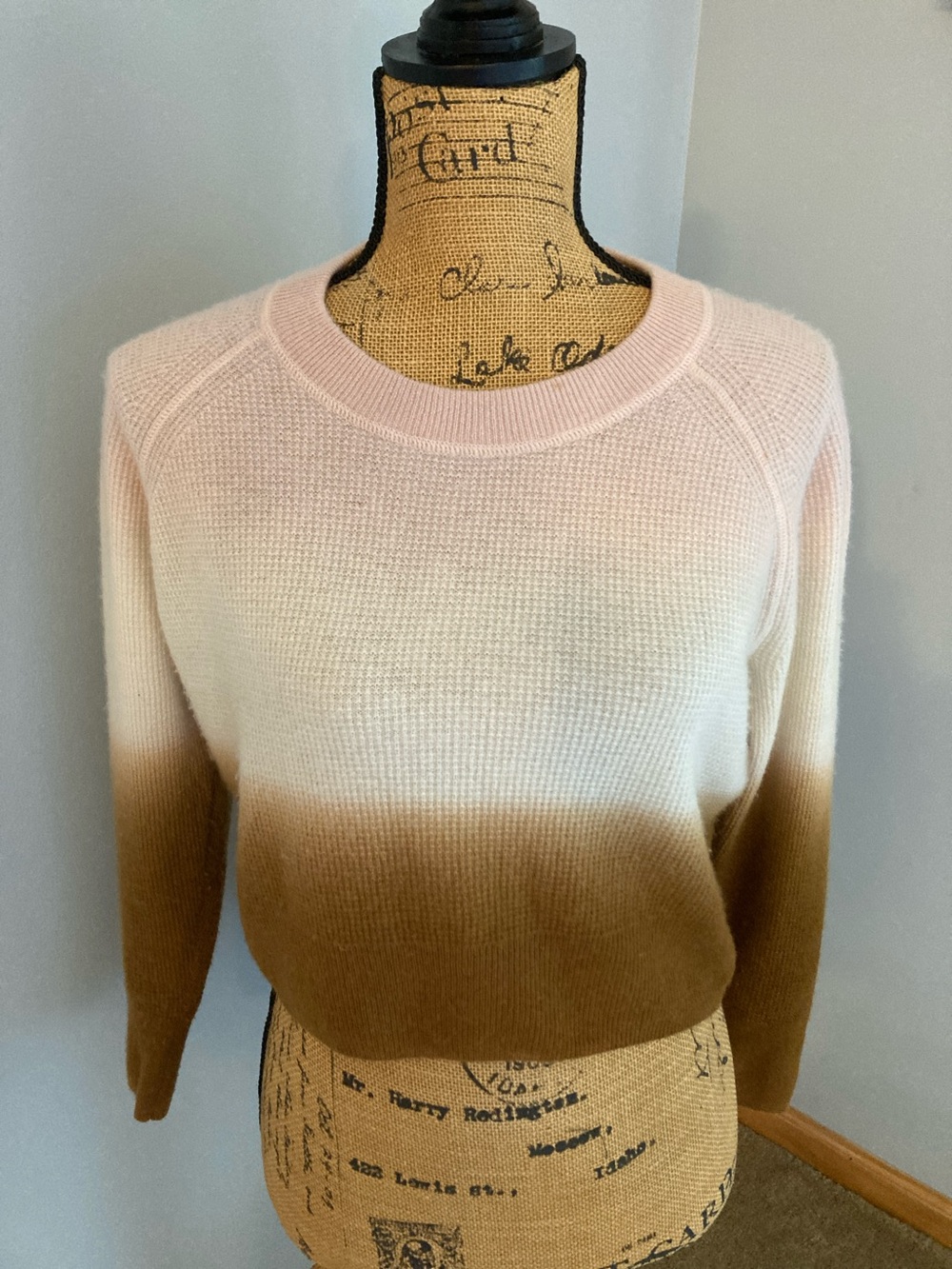 Madewell  100% Cashmere Crewneck Sweater Pink Cream Brown Ombre Women Sz Small